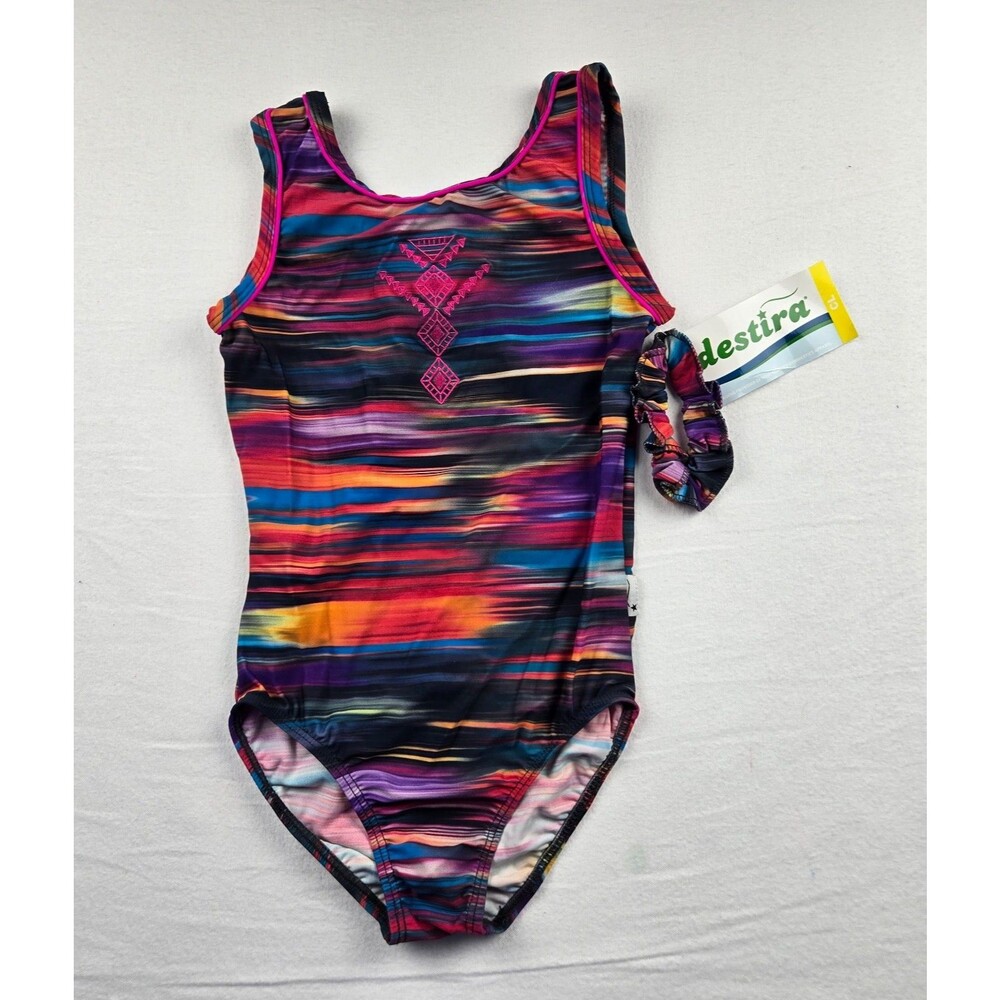 NWT Destira Child Large Multicolor Squeegee Tank Gymnastics Leotard CL Scrunchie
